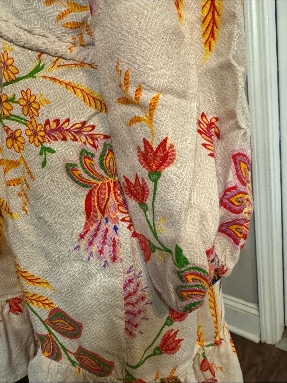 blue island Cream Floral Tie-Waist Swim Coverup - Picture 9 of 12